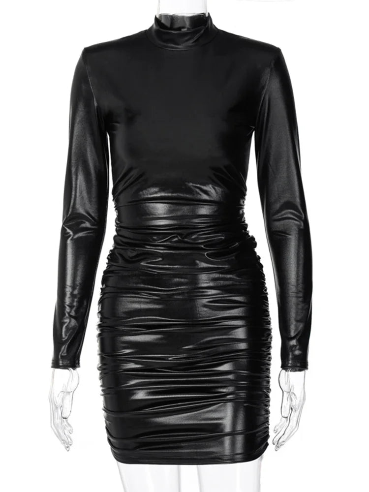 Ennimo PU Leather Black Draped Dress