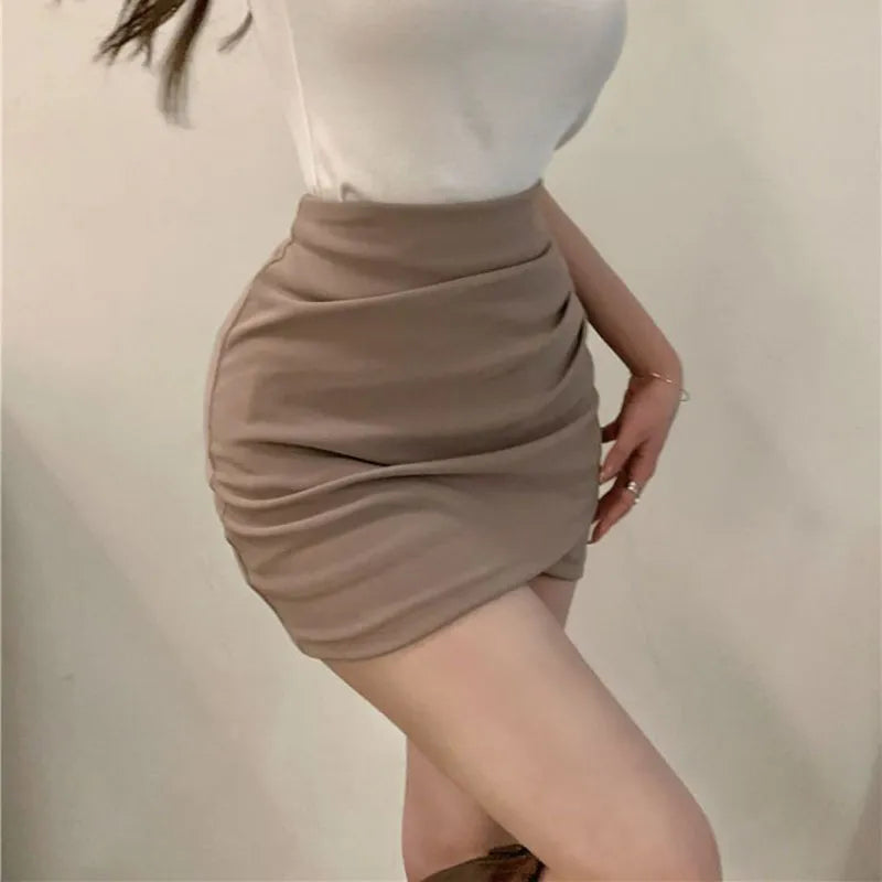 Korean High-Waist Folds Hip Wrap Skirt