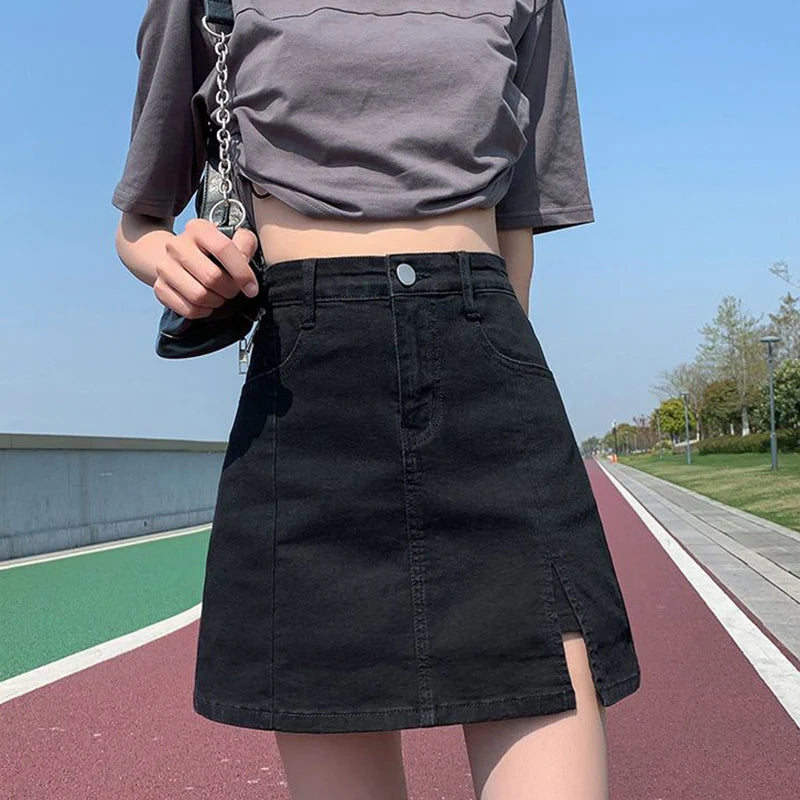 Korean High-Waist Denim Mini Skirt