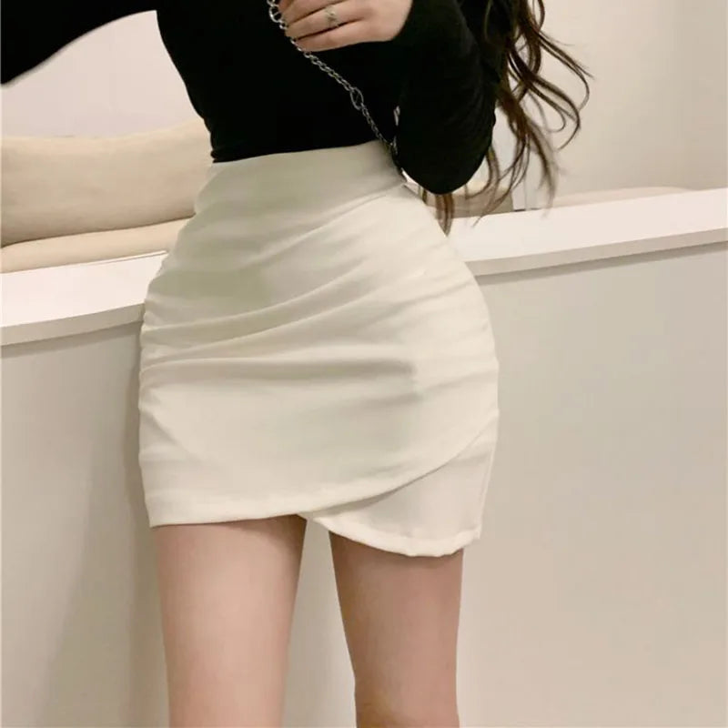 Korean High-Waist Folds Hip Wrap Skirt