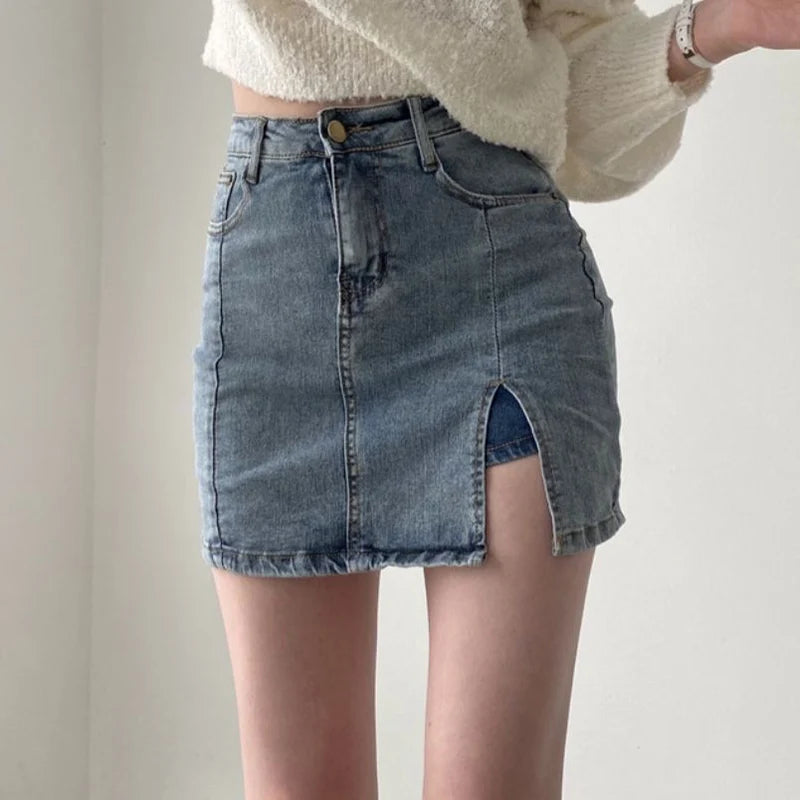 Korean High-Waist Denim Mini Skirt