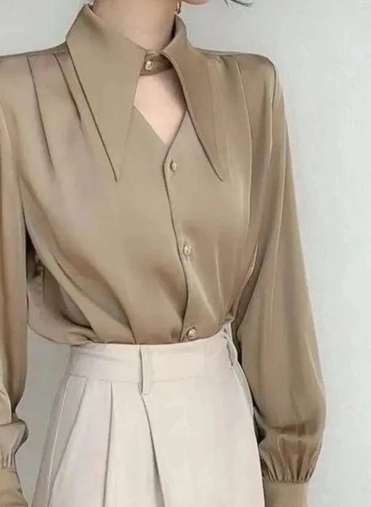 Sarah Collar Long Sleeve Top Blouse