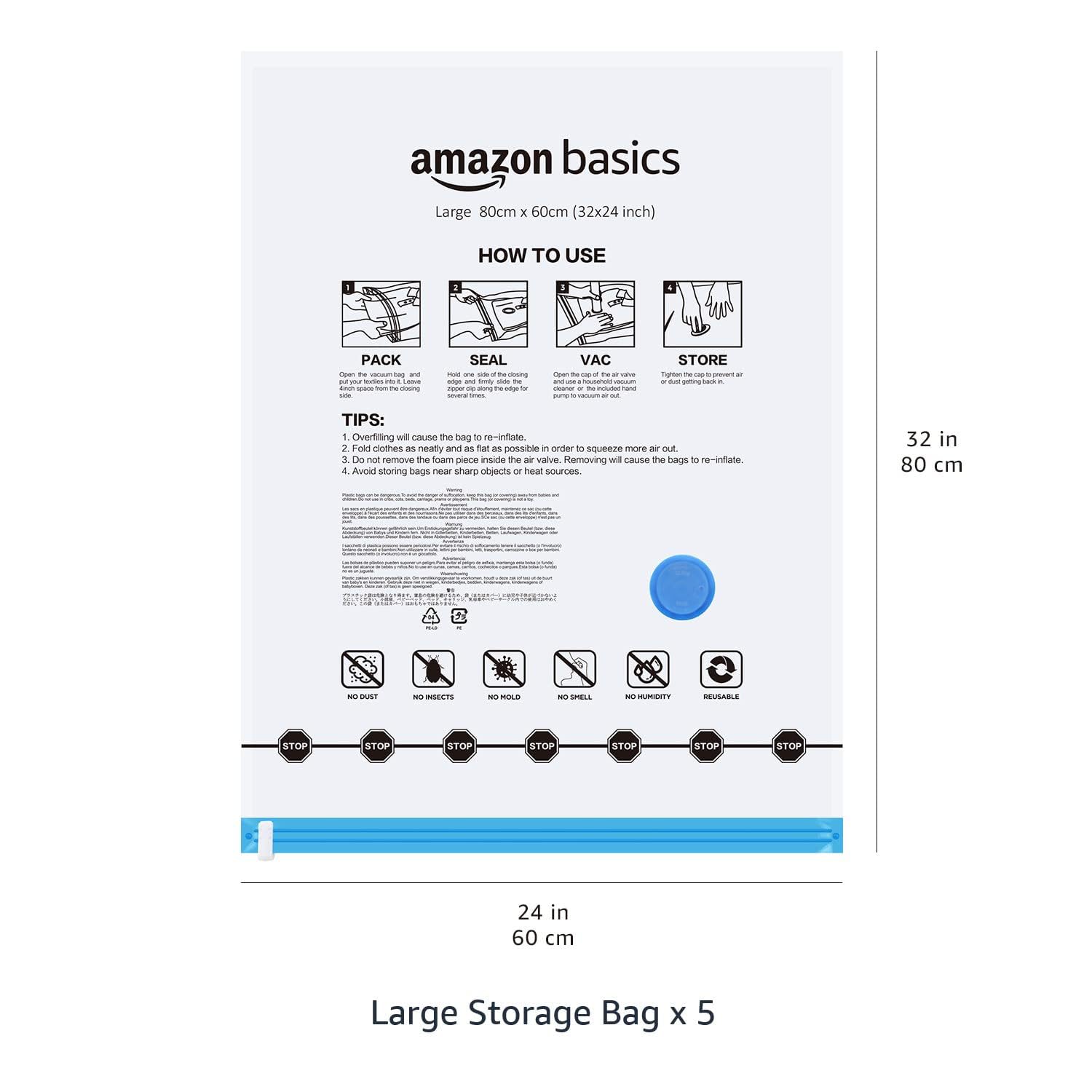 Amazon Basics Vacuum Compression Space Saving Storage Bags with Hand Pump