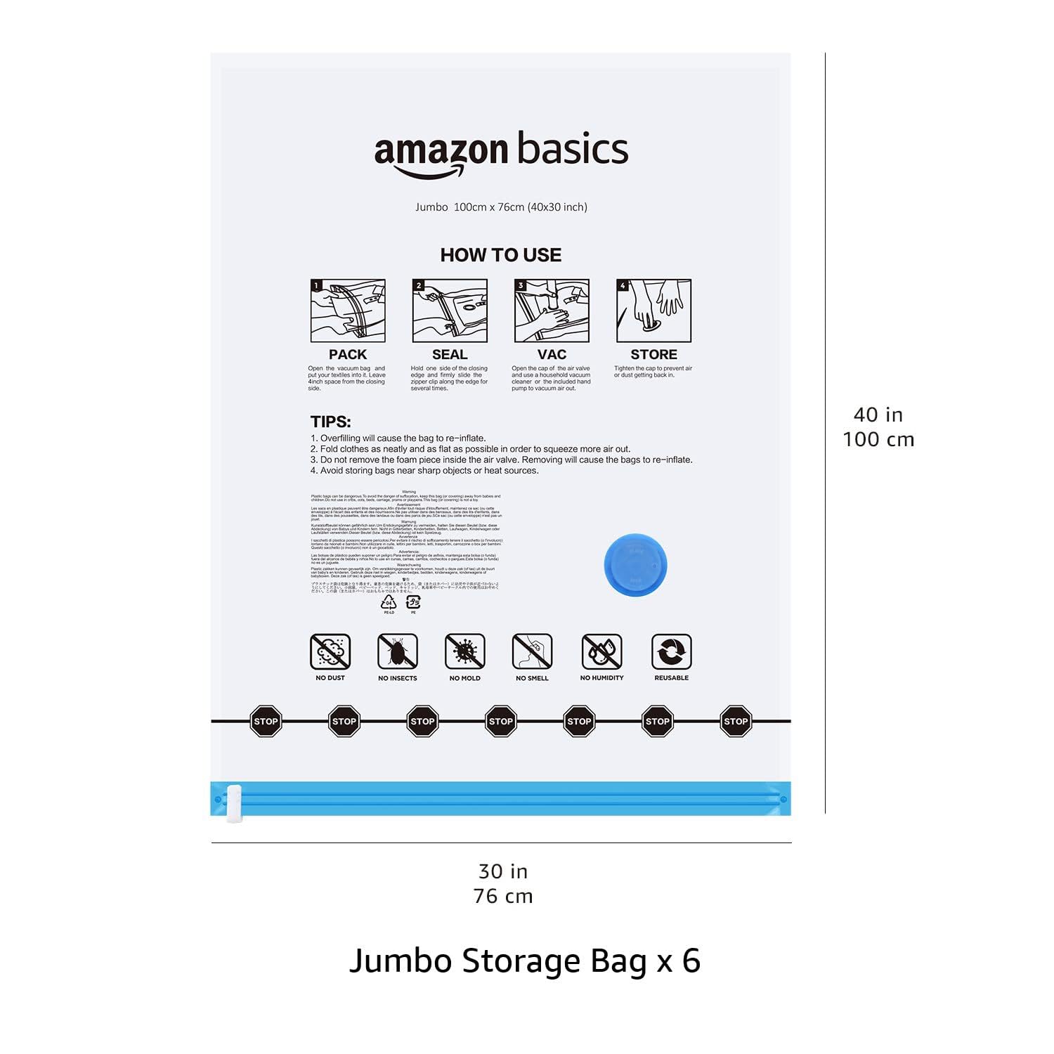Amazon Basics Vacuum Compression Space Saving Storage Bags with Hand Pump