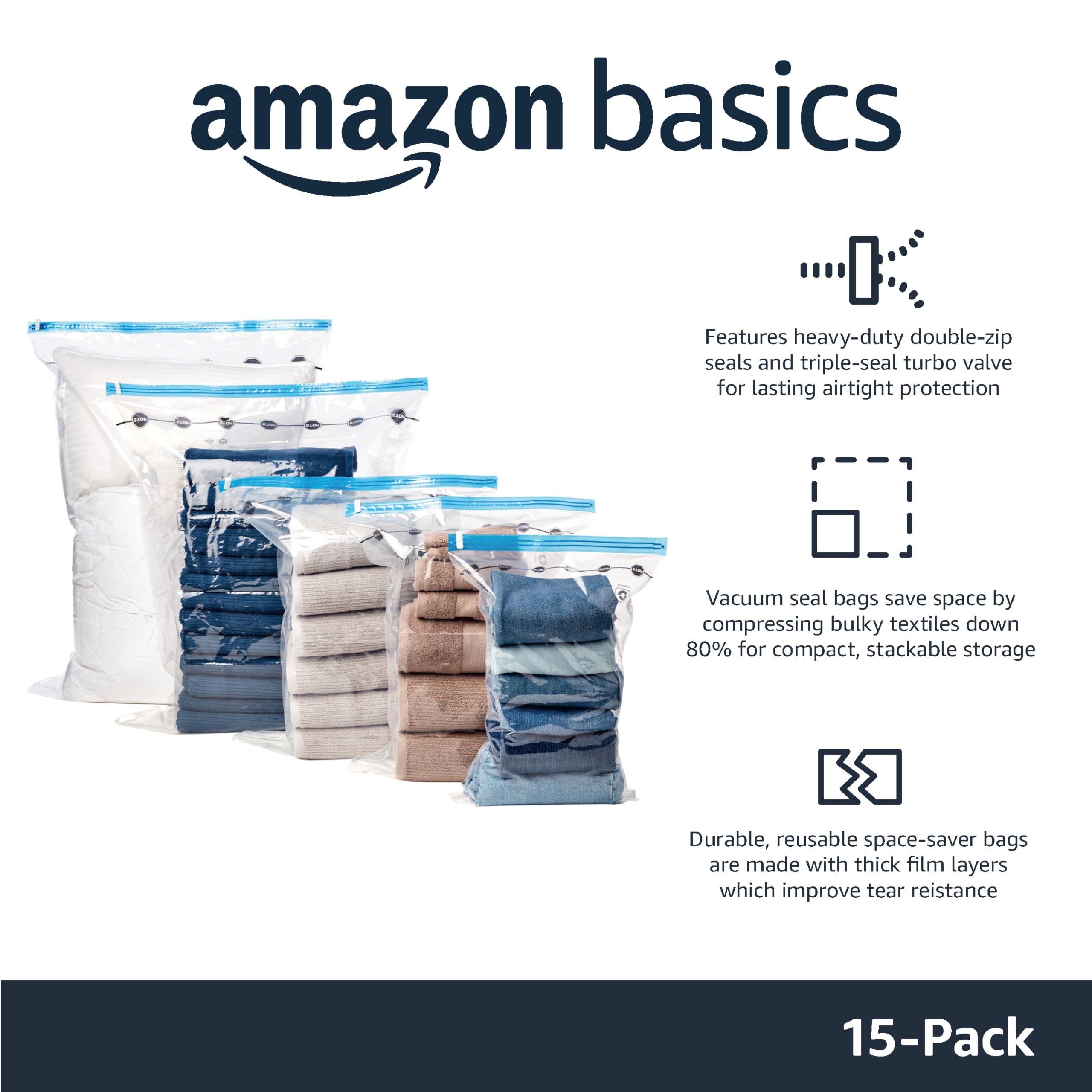 Amazon Basics Vacuum Compression Space Saving Storage Bags with Hand Pump