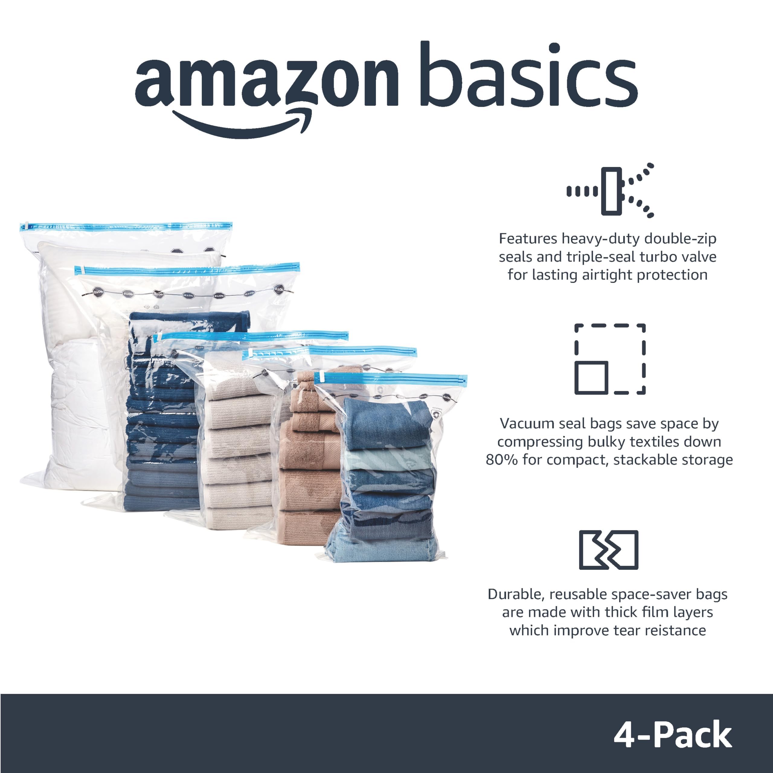 Amazon Basics Vacuum Compression Space Saving Storage Bags with Hand Pump