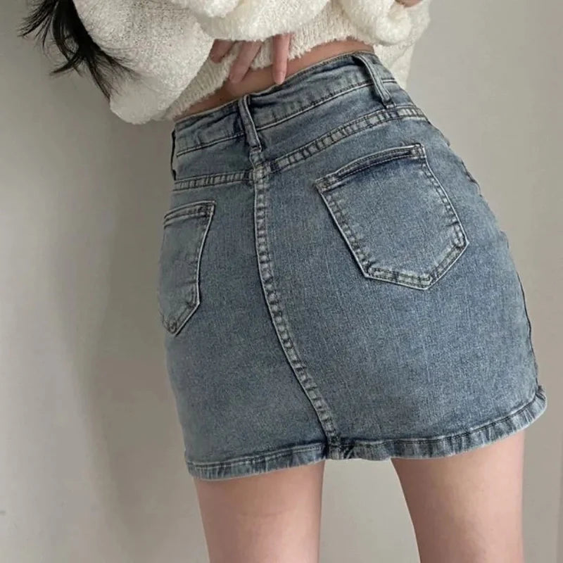Korean High-Waist Denim Mini Skirt