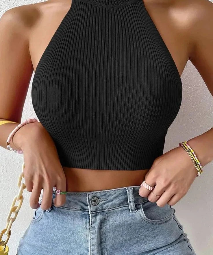 Ennimo  Ribbed Sleeveless  Crop-Top
