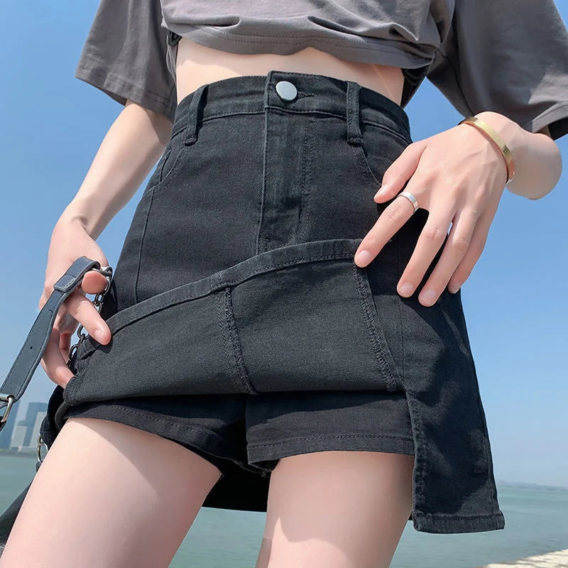 Korean High-Waist Denim Mini Skirt