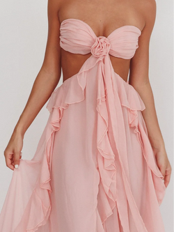 Maxi Dress Backless Sleeveless (Green , Pink)