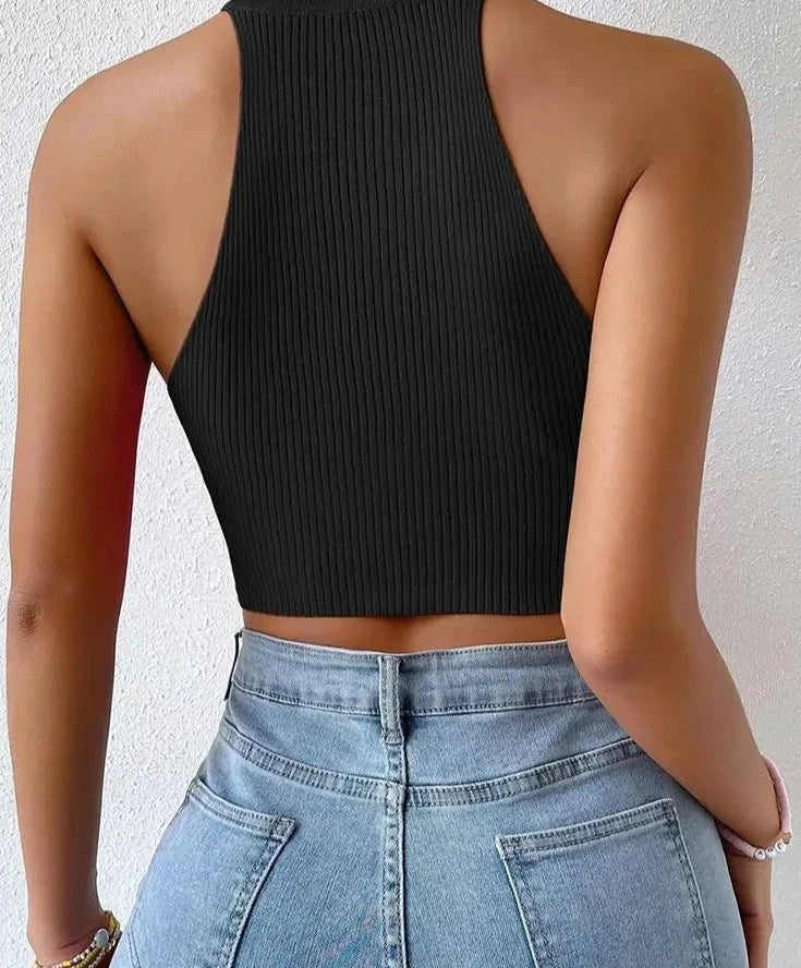 Ennimo  Ribbed Sleeveless  Crop-Top