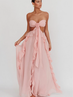 Maxi Dress Backless Sleeveless (Green , Pink)